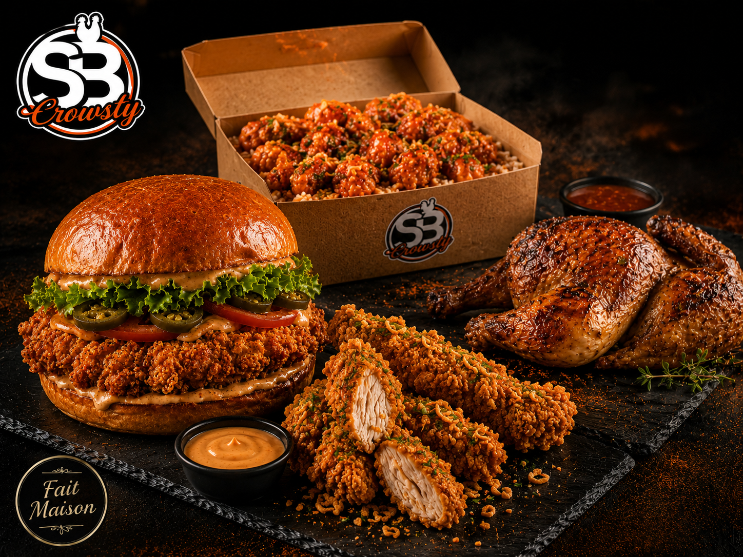 Burger, tacos et riz crousty SB Crousty